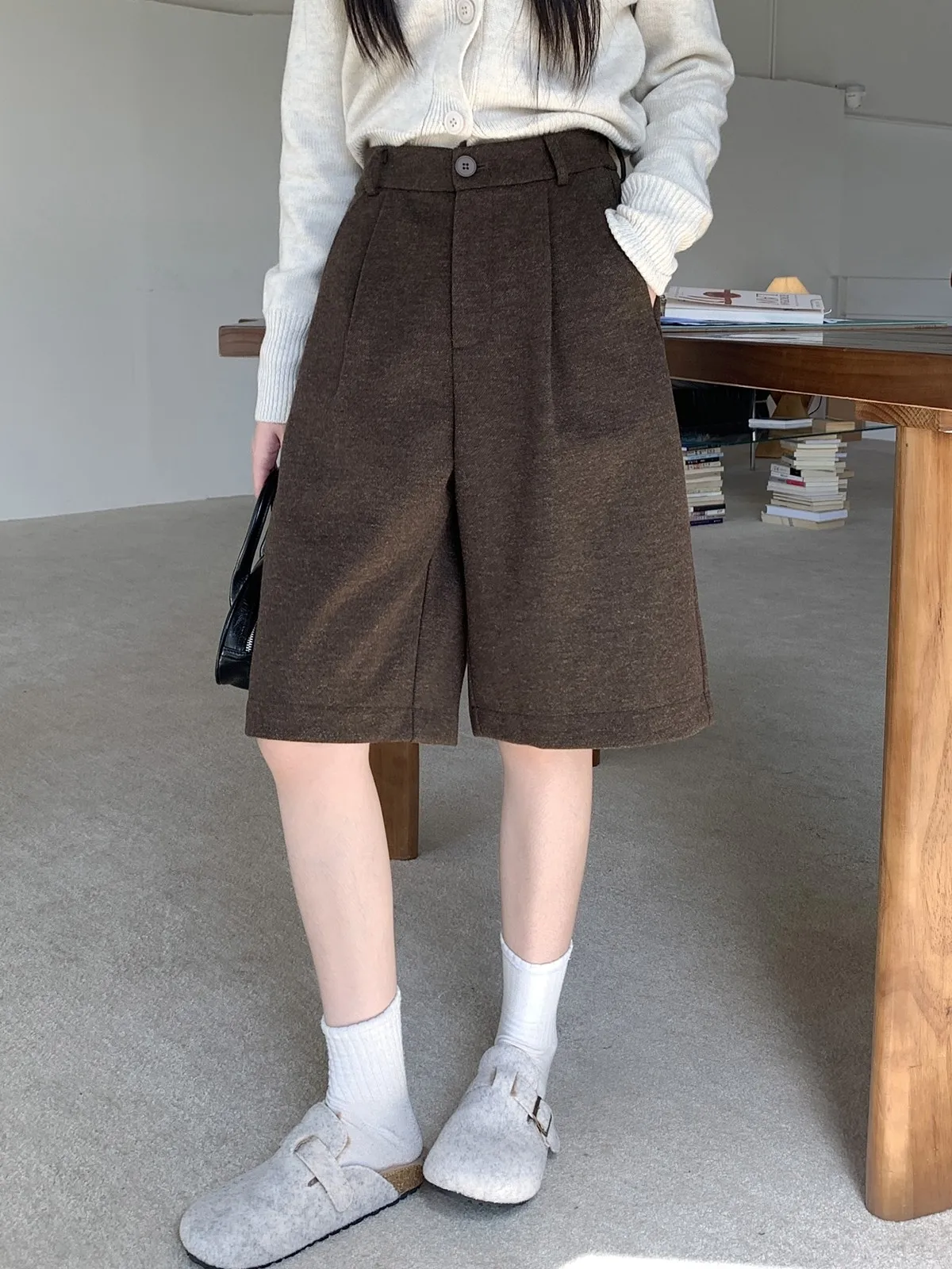 ZHISILAO новые однотонные шерстяные брюки длиной до колена женские осенне-зимние 2024