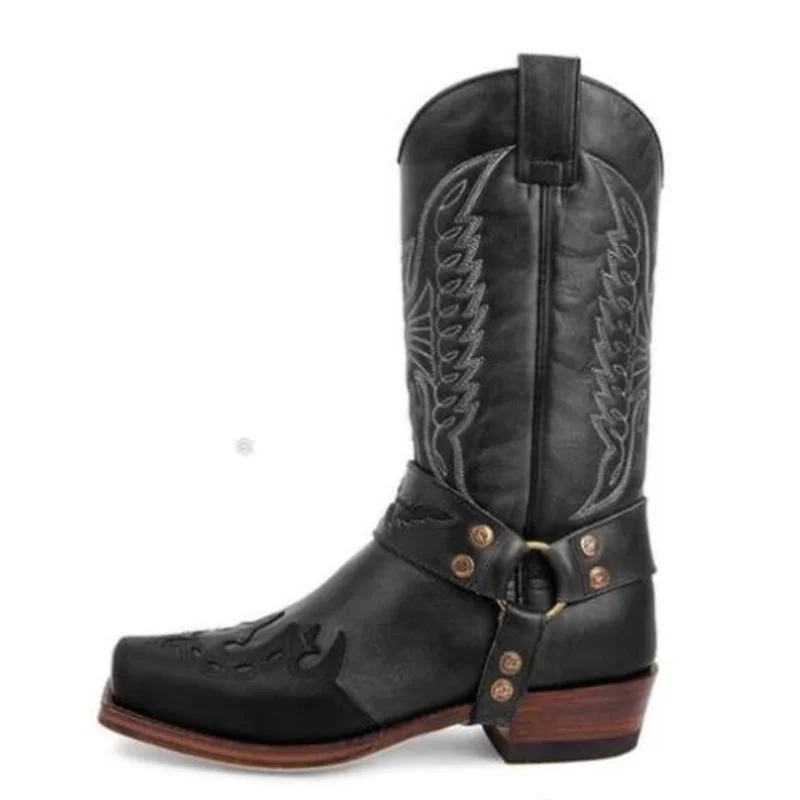 Мужские кожаные ботинки на низком каблуке с вышивкой размеры 38-48