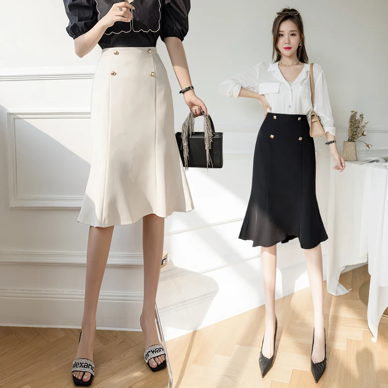 

Женская юбка с оборками, офисная юбка-футляр средней длины с высокой талией, лето 2022