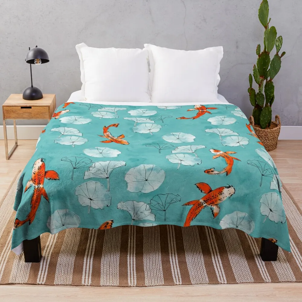 

Waterlily Koi In Turquoise Ultra-Soft Micro Fleece Plaid Fleece Soft Lash Bed Throw Blankets