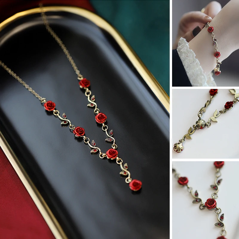 

2022 Новое модное готическое винтажное ожерелье в виде Розы до ключиц женское Подарочное ювелирное изделие серьги браслет подарок для друзей