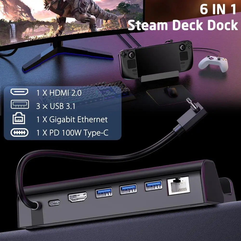 

6-in-1 Converter Docking Station Compatible For Steam Deck Charging Stand Portable Host Extension Base Games Accessories