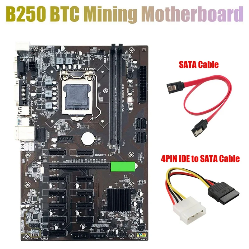 

B250 BTC Mining Motherboard With 4PIN IDE To SATA Cable+SATA Cable 12Xgraphics Card Slot LGA 1151 DDR4 For BTC Miner
