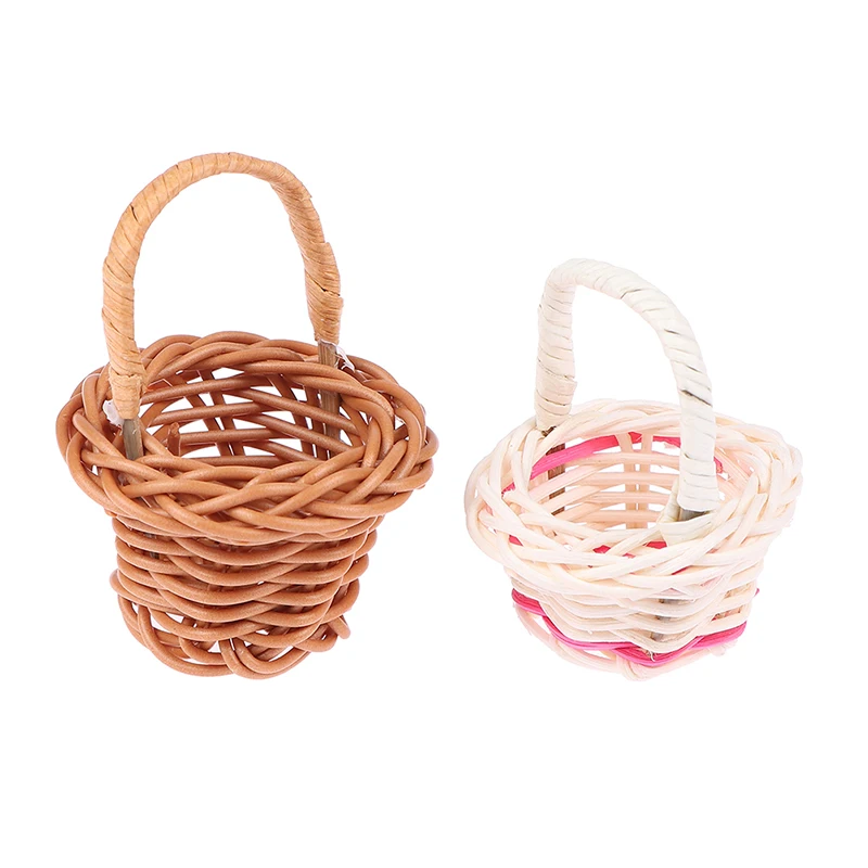 

1/12 Cute Dollhouse Rattan Iron Frame Frame Hand Woven Vegetable Food Storage Basket Dolls Miniature Decoration
