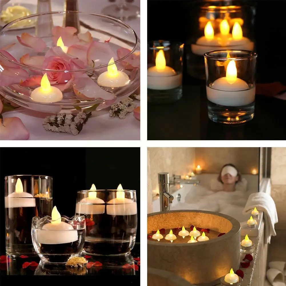 

LED Flameless Floating Candle Tealights Warm White Led Candles For Pool SPA Bathtub Wedding Party Dinner Decor R7T7