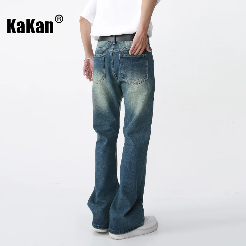 Kakan - Korean Version of New Vintage Loose Fitting Jeans, Distressed Ground White Slightly Flared Straight Length Jeans K50-930