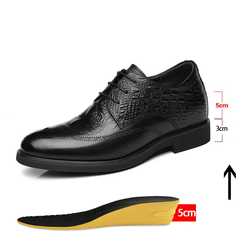 Мужские туфли-оксфорды из натуральной кожи на высоком каблуке 6/8 см