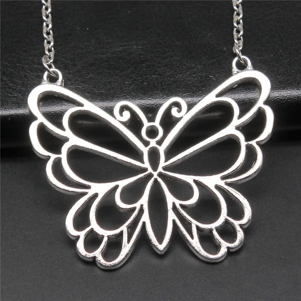 Ожерелье с подвеской-бабочкой для мужчин и женщин, винтажная бижутерия, длинная цепь, 2 цвета, 58 х50 мм