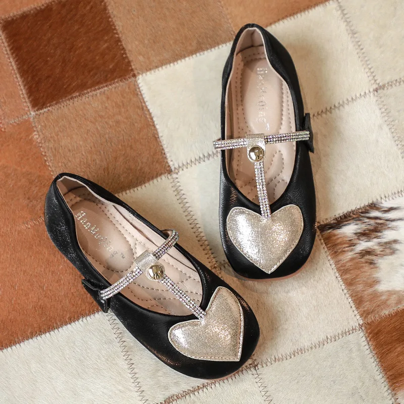 

New Girls Princess Shoes Children Fashion Love Drill Point Small Leather Shoes Baby Kids Dance Flat Shoes 02A