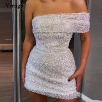 verngo sparkly ivory sequin beads prom party dresses one shoulder mini sexy cocktail dress night club cloth