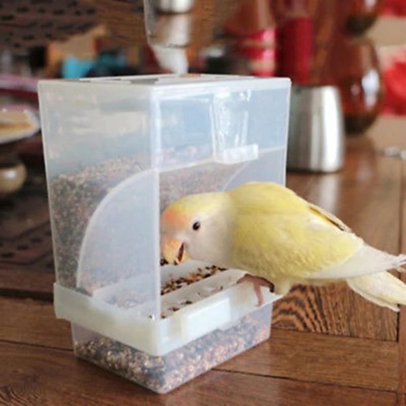 

Proof Bird Poultry Feeder Automatic Acrylic Food Container Parrot Pigeon Splash 10x12x7.5CM