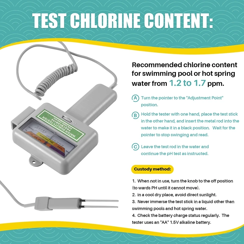 Тестер pH воды хлор качество бассейна спа измеритель уровня анализ измерительный