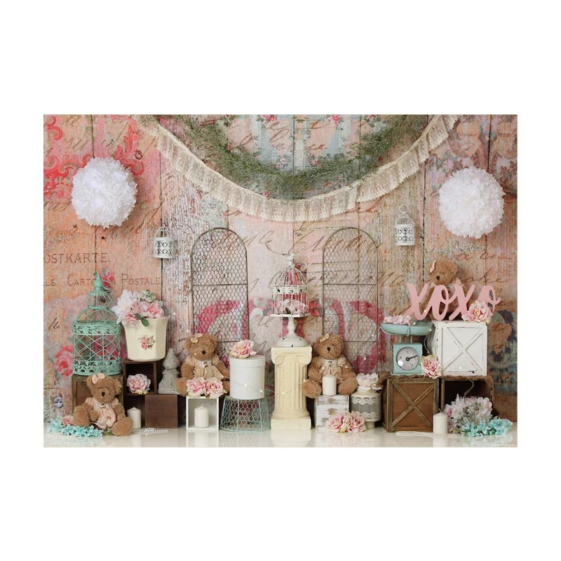 

Фон для фотосъемки 7x5 футов Розовый Сад Маленький Медведь Принцесса фото студия фон ткань для семейного фото