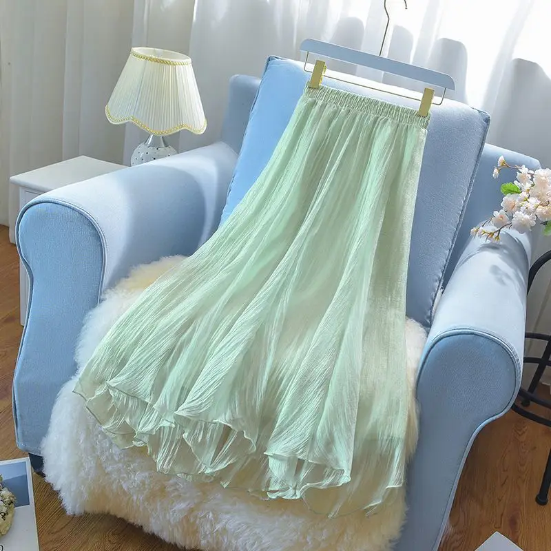 

Vintage Long Tulle Maxi Skirts Women Korean Style Elastic High Waist Mesh Skirt Maxi Pleated Tutu Skirt Female Jupe Longue B09