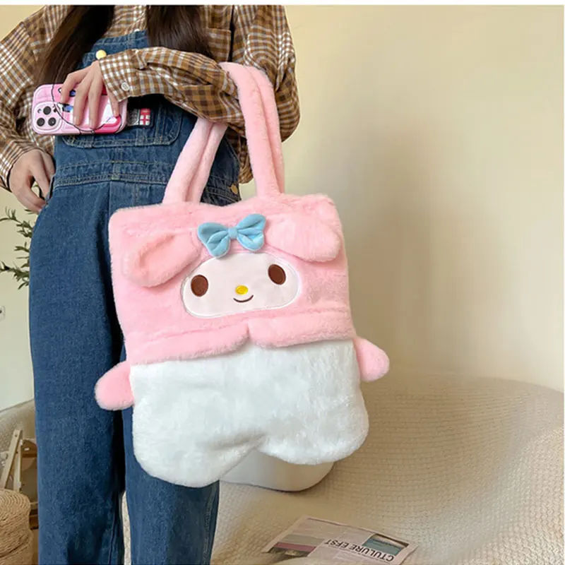 Cute Soft furry handbag Large Capacity plush Shopping Bags cartoon student zipper Book Bags Girls Children Gifts