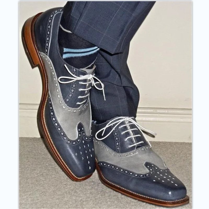 

Brogue Shoes Men Shoes PU Ankle Color Blocking Classic Casual Business Party Hollow Carved Lace Up Fashion Dress Shoes ZZ3509