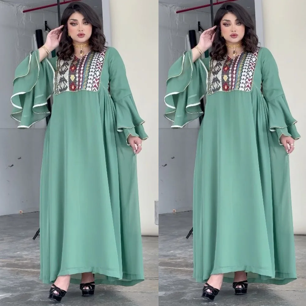 

Abayas Kaftan Middle East Evening Party Gown Muslim Women Long Dress Sequins Ethnic Maxi Robe Arabic Islamic Vestidos Ramadan