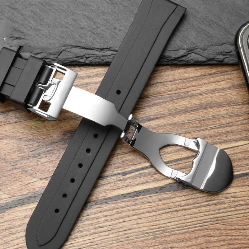 20mm 22mm Watch Strap Black Waterproof Soft Silicone Watchband Silver Gold Buckle For Tudor T17 PRC100 strap