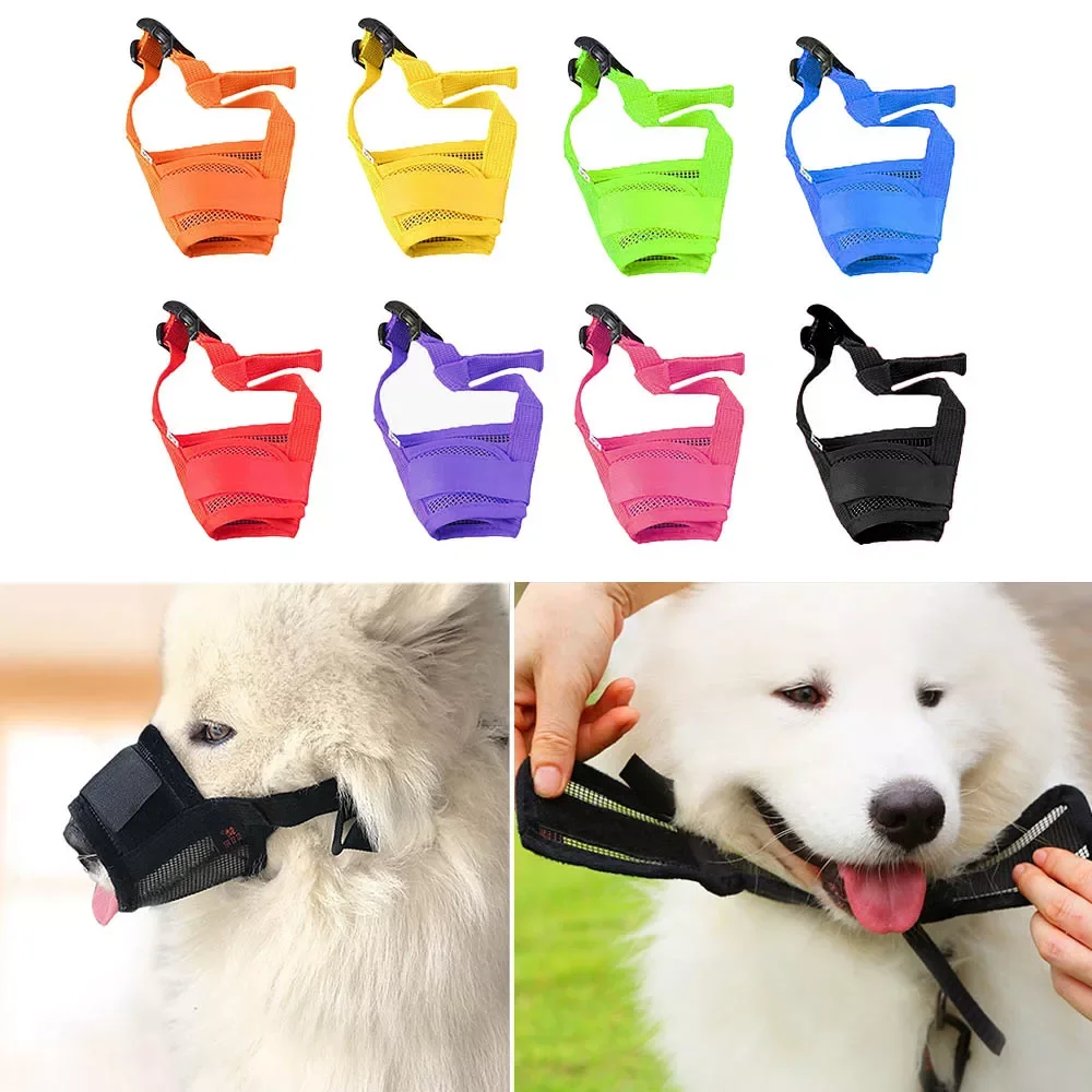 

Muzzle For Small Large Dogs Adjustable Mesh Breathable Pet Mouth Muzzles For Dogs polyester Straps Dog Accessories