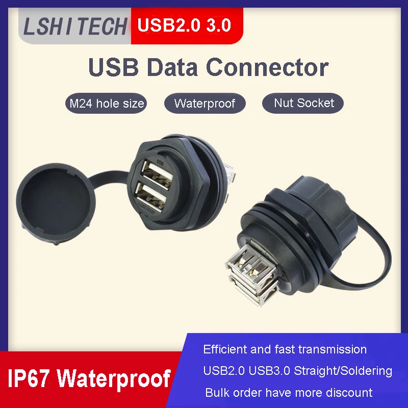 

M24 Data Adapter Double Head Coupler USB2.0 USB3.0 Female Socket Jacks Panel Mount USB Connector with Dust Cap