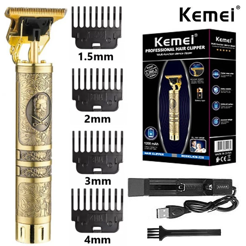 

Kemei 228 беспроводной триммер T9 мужской T-Blade Скелет тяжелый Хиттер мужской резак для волос 0 мм болдуговая отделка режущая машина для парикмахера