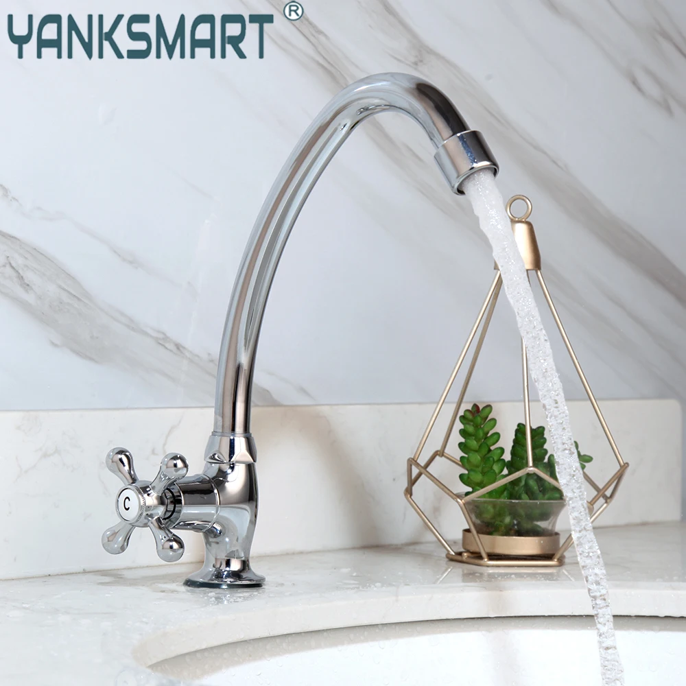 

YANKSMART Chrome Polished Single Cold Kitchen Sink Faucet Tap Stainless Steel Only Cold Water Deck Mounted Bathroom Basin Faucet