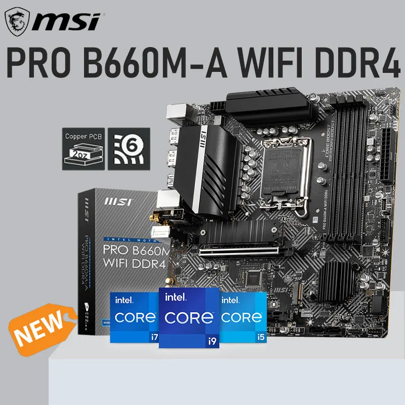 

Материнская плата LGA 1700 Intel 12го поколения MSI PRO B660M-A WIFI DDR4 128 ГБ M.2 PCI-E 4,0 SATA III B660, настольный компьютер 1700 ATX B660M