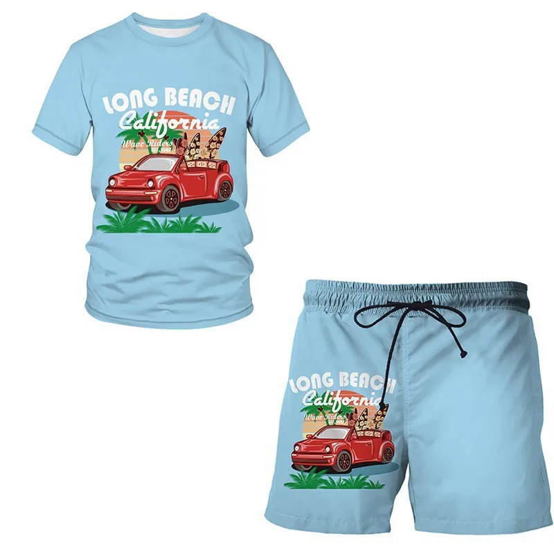 Men's Outfit Summer Short Sleeve T Shirt Set Fashion 2 Piece Streetwear 3D Printed Sports Beach Shorts Sportswear Men's