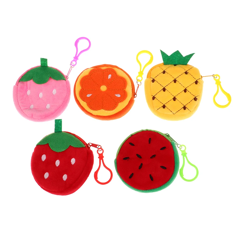 

1Pc Cute Fruit Shape Plush Coin Purse Watermelon Pineapple Orange Strawberry Purse Bag Keychain Pocket Kid's Coin Pouch Wallet