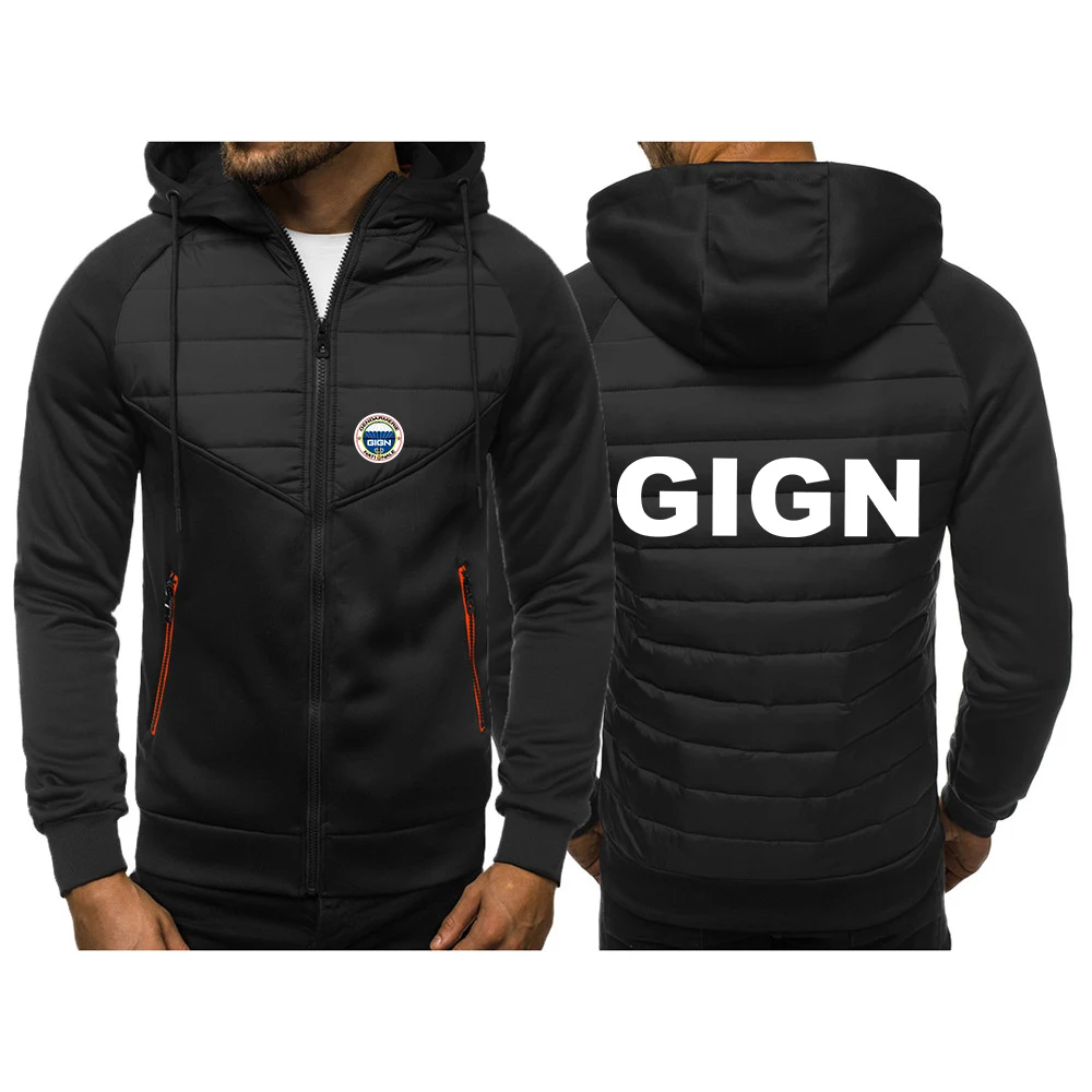 

France Gendarmerie GIGN 2023 New Tricolor Hooded Jacket Spring and Autumn Men Casual Slim Patchwork Zipper Coat Long