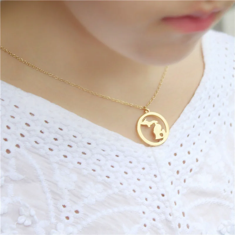 Ожерелье с подвеской в виде карты из США и Мичигана, подарки друзьям