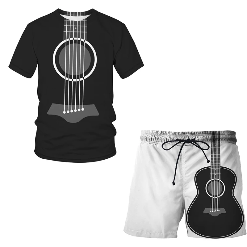 

T-shirt Shorts Set 2pcs Musical Instrument Guitar 2022 New Suit Tops Boys Tracksuit Beach Short 3D Print Men Women Casual Unisex
