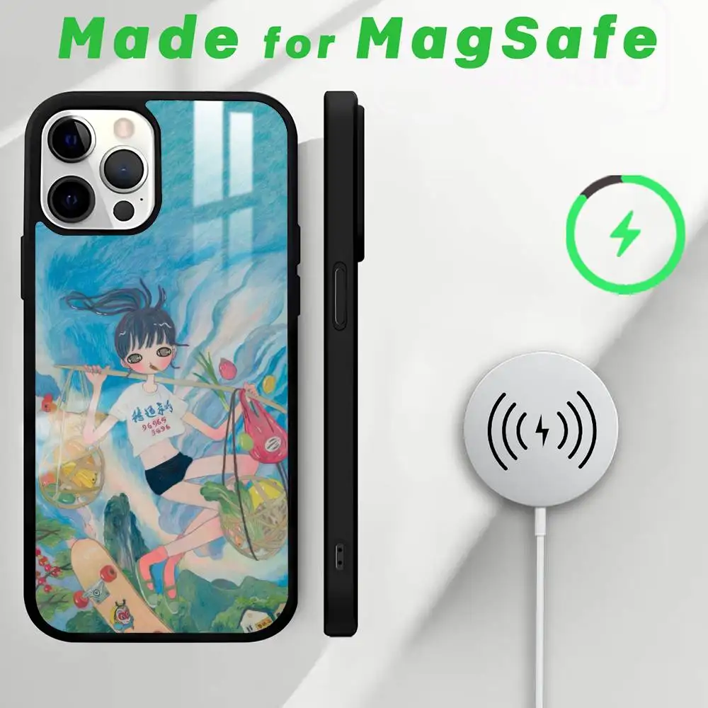 Фото Oil Painting A-Aya Takano Phone Case MagSafe Magnetic For iPhone 16 15 14 13 12 11 Pro Plus Max Mini Wireless Charger Funda №2