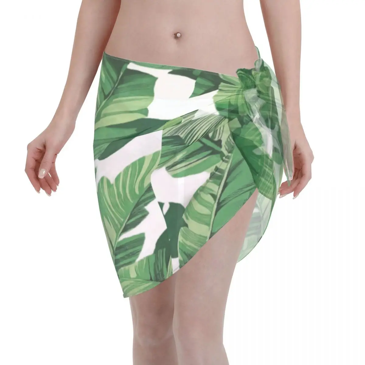 

Tropical Banana Leaves Beach Wrap Chiffon Swimwear Pareo Scarf Sarong Palm Botanica Jungle Bikini Cover-Ups Skirt Swimsuit