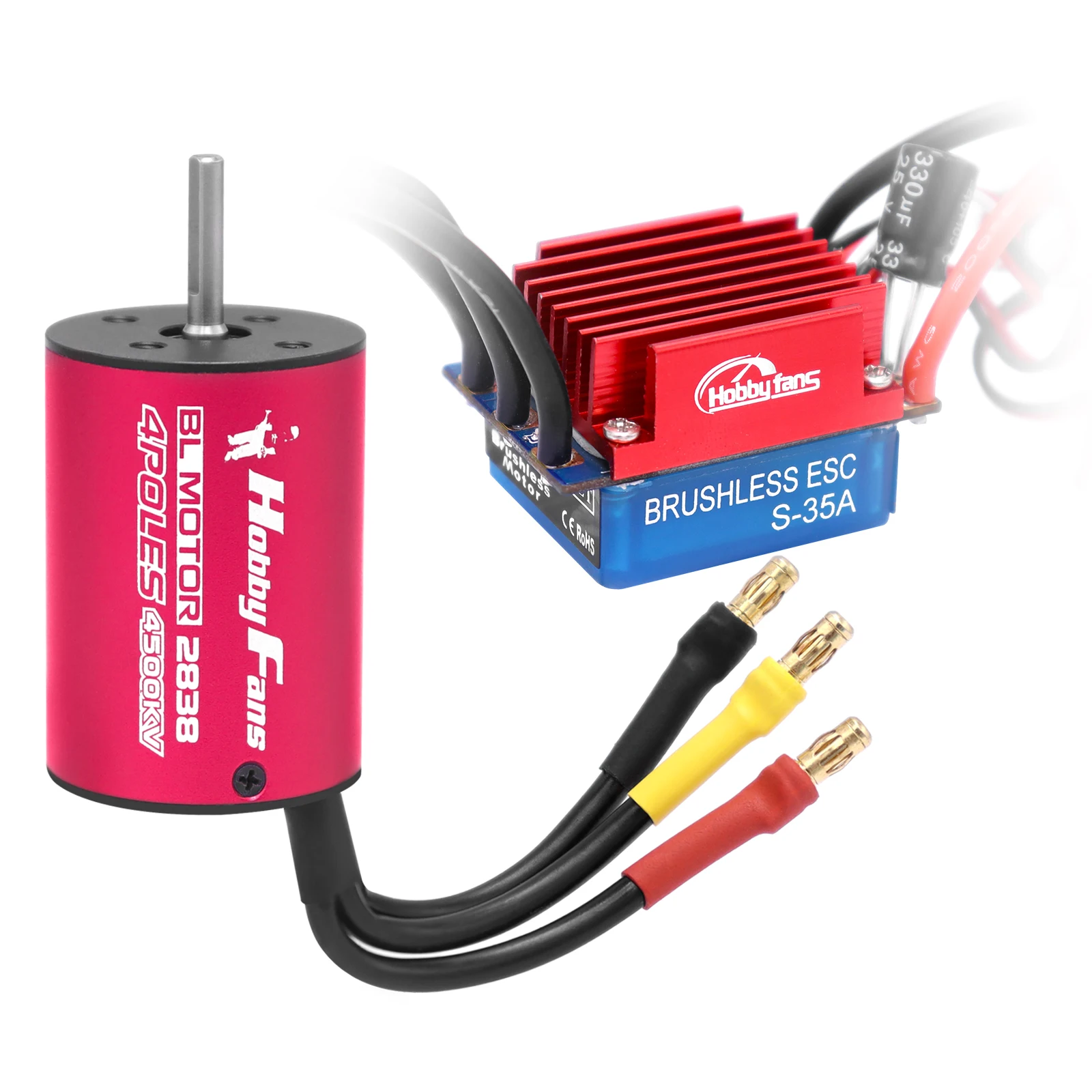 

Hobby Fans 35A Waterproof Brushless ESC with 2838 4500KV Brushless Motor Programming Card for 1/10 RC Car Crawler