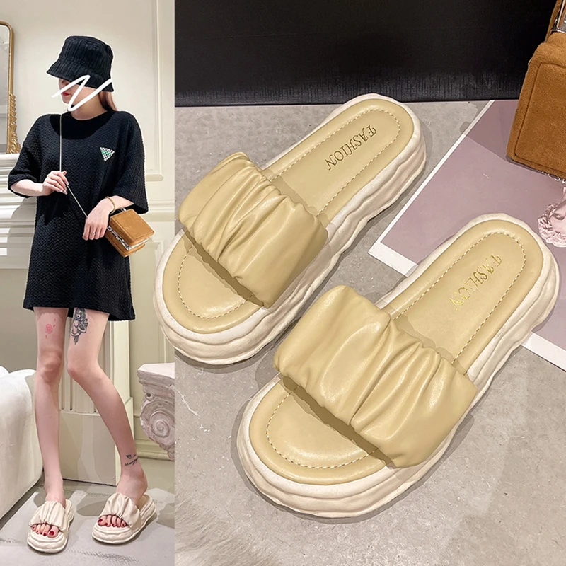 

Женские шлепанцы на платформе, роскошные шлепанцы на среднем каблуке из искусственной резины, дизайнерская пляжная обувь, 2022