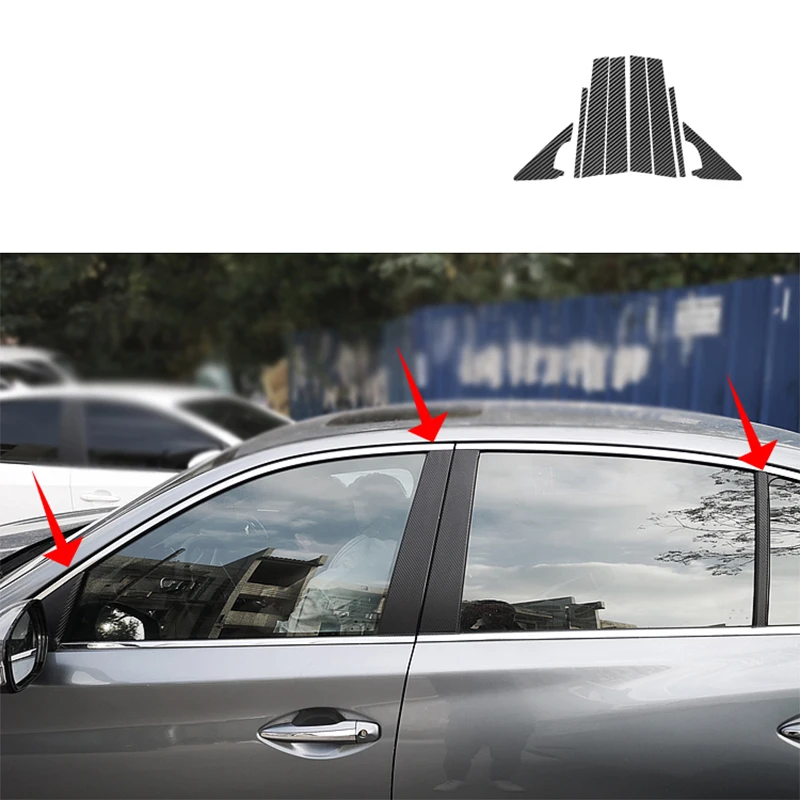 

Черная защитная наклейка из углеродного волокна для Infiniti Q50, внешнее окно BC, центральный столб, отделочная полоса, автомобильная наклейка, автомобильные аксессуары