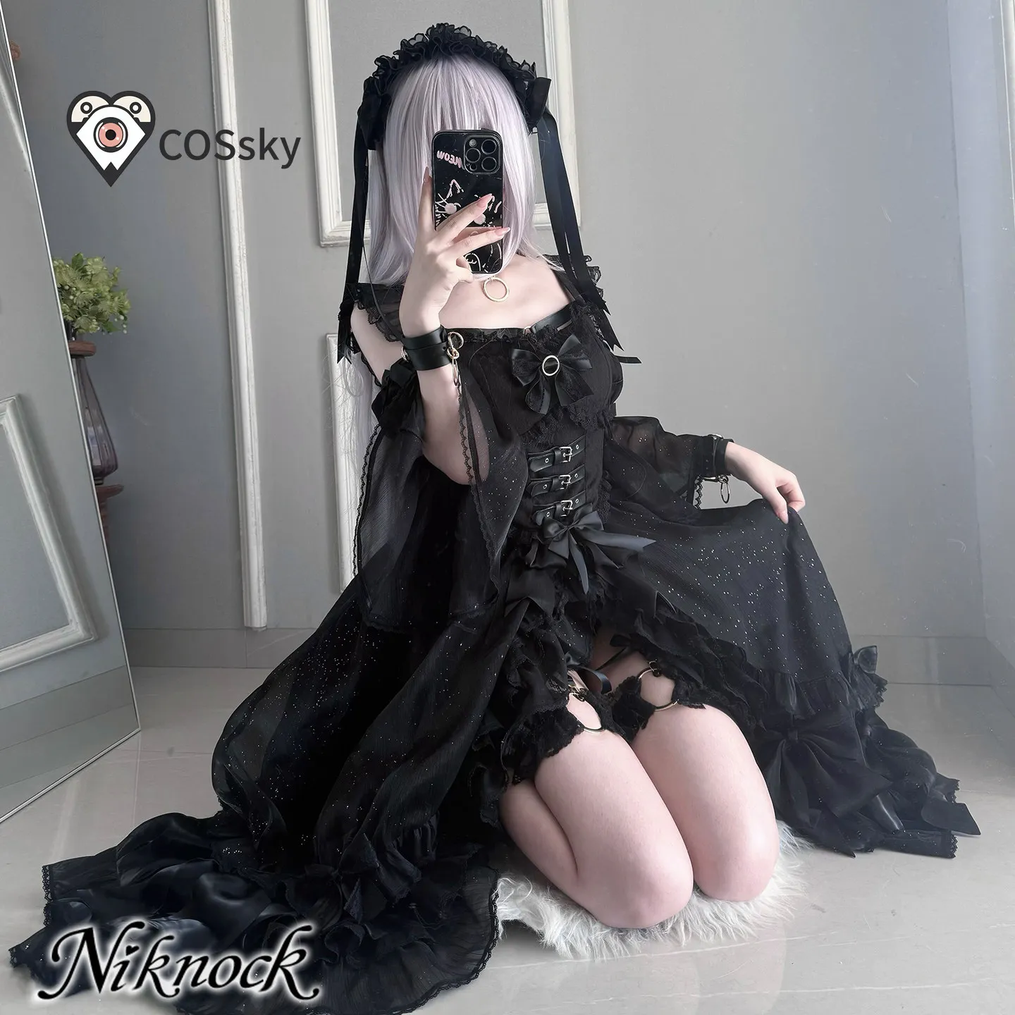 Фото Костюм для косплея Game Manakashi Honjō Manami, женское готическое черное платье на Хэллоуин и карнавал, головной убор, носки, униформа в стиле Лолита №4