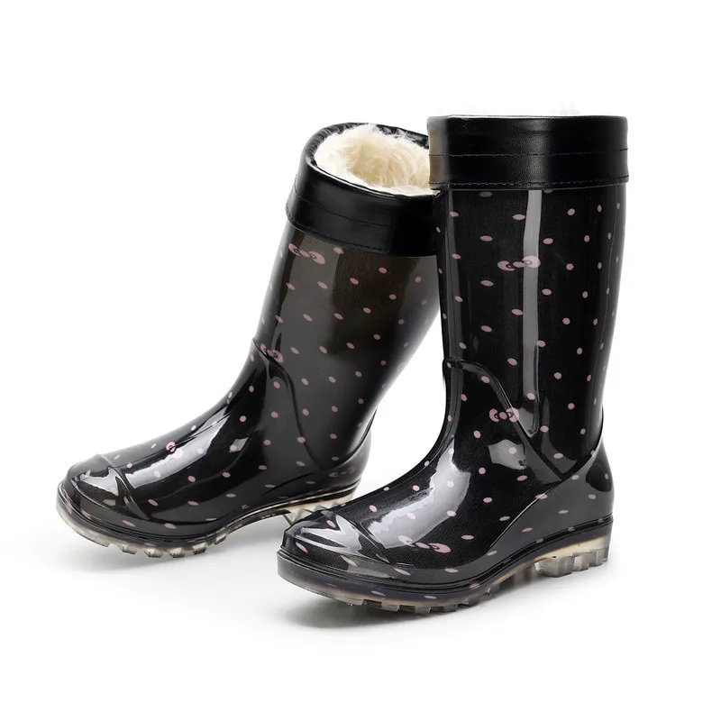 

2023 new warm rain boots female adult cute fashion water shoes plush rain boots non-slip waterproof padded outdoor overshoes