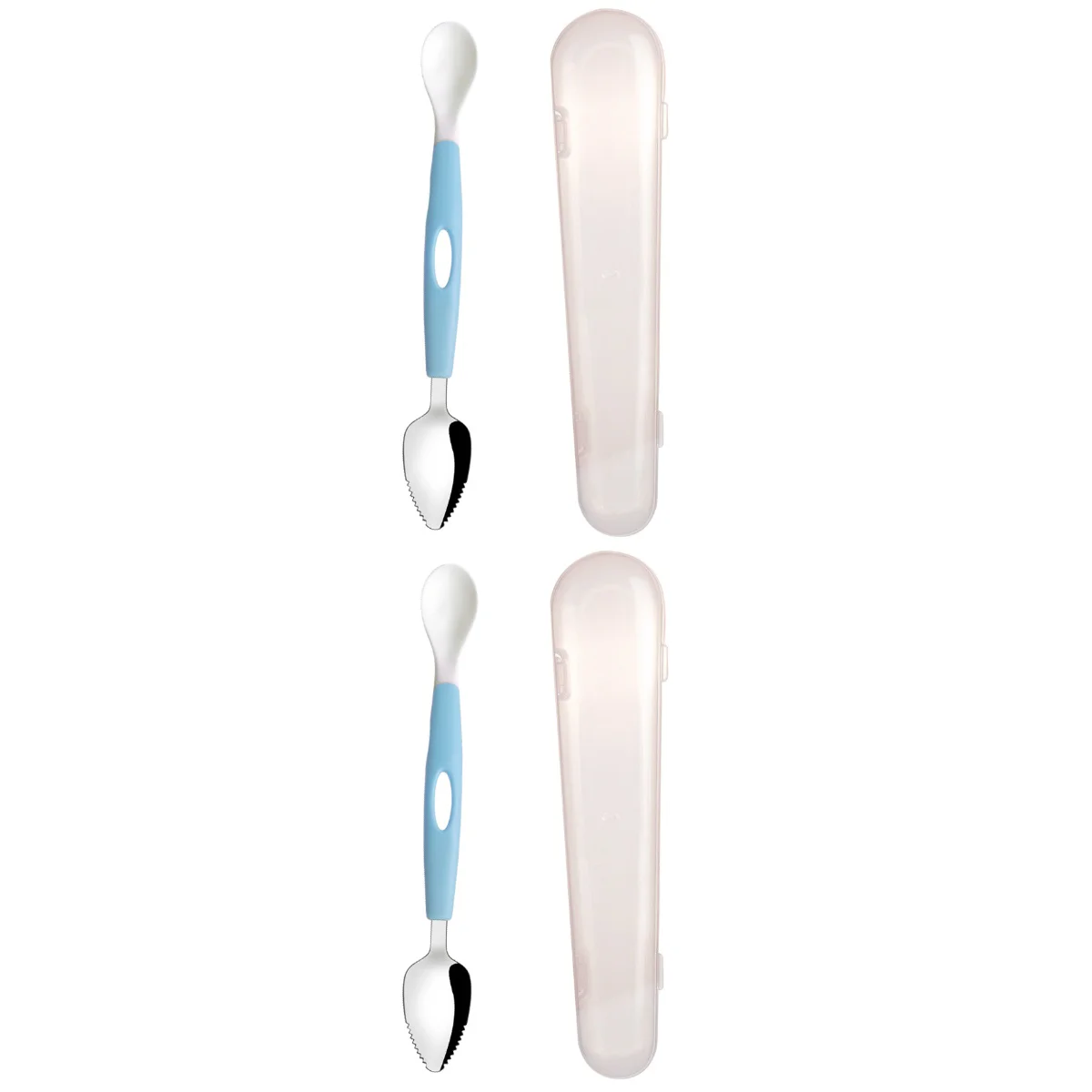 

2 pcs Baby Supplementary Food Spoon Double Head Spoon with Box for Home (Blue)