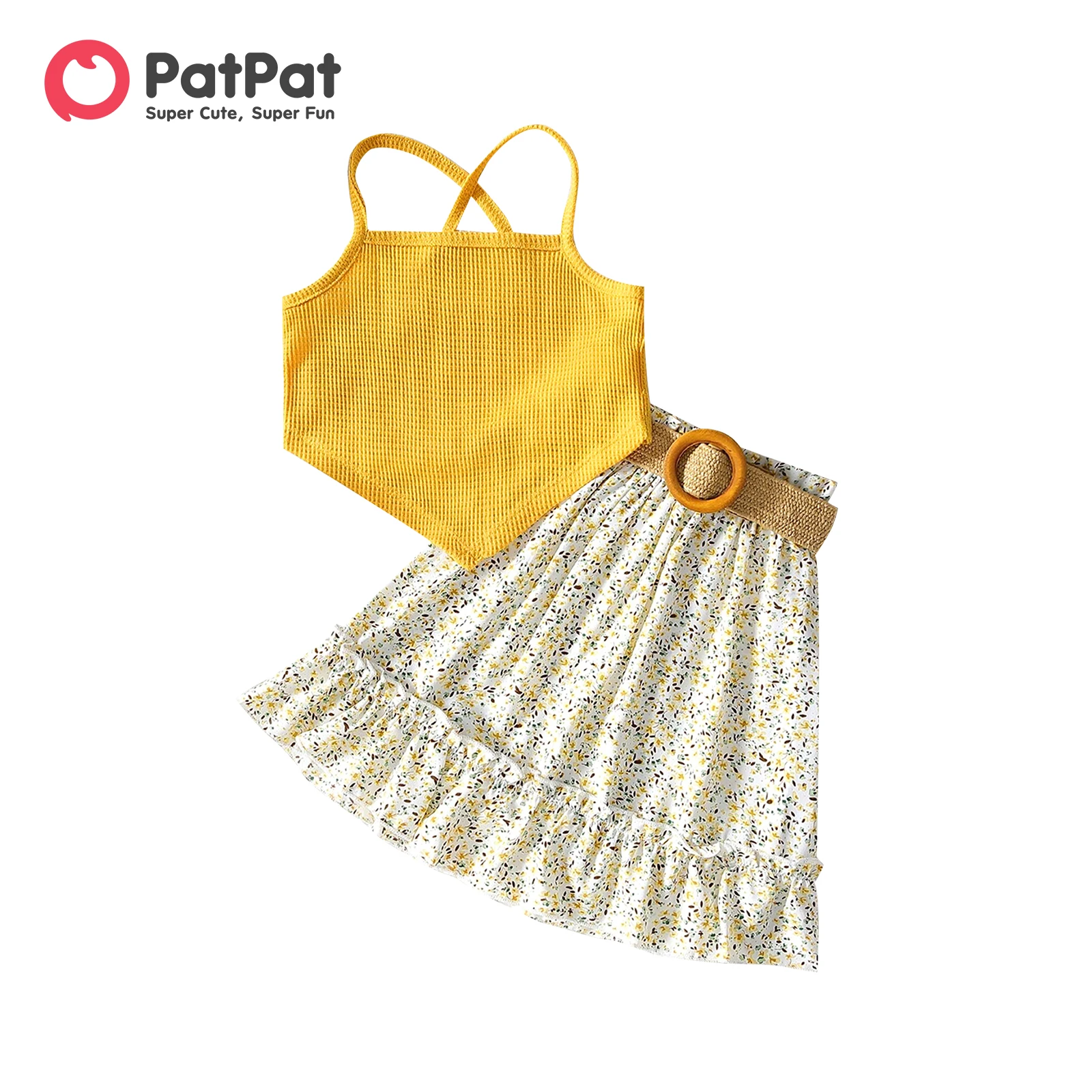 

PatPat 2pcs Kid Girl Hanky Hem Camisole and Floral Print Belted Skirt Set