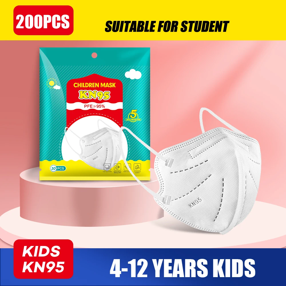 

200PCS FFP2 MASK KN95 5 Layers Kids Mask Fabric Mask Mascarillas Protective FPP2 Mouth Face Masks For Childs Filter Masque