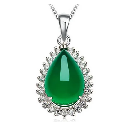 

DIWENFU Sterling 925 Silver Women's 45cm Necklace Green Corundum Pendants Jade Medulla Turquoise Emerald Jewelry Jade Pendants