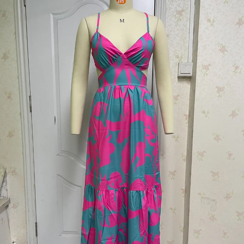 Ellafads женское летнее платье сексуальное макси с V-образным вырезом и вырезами