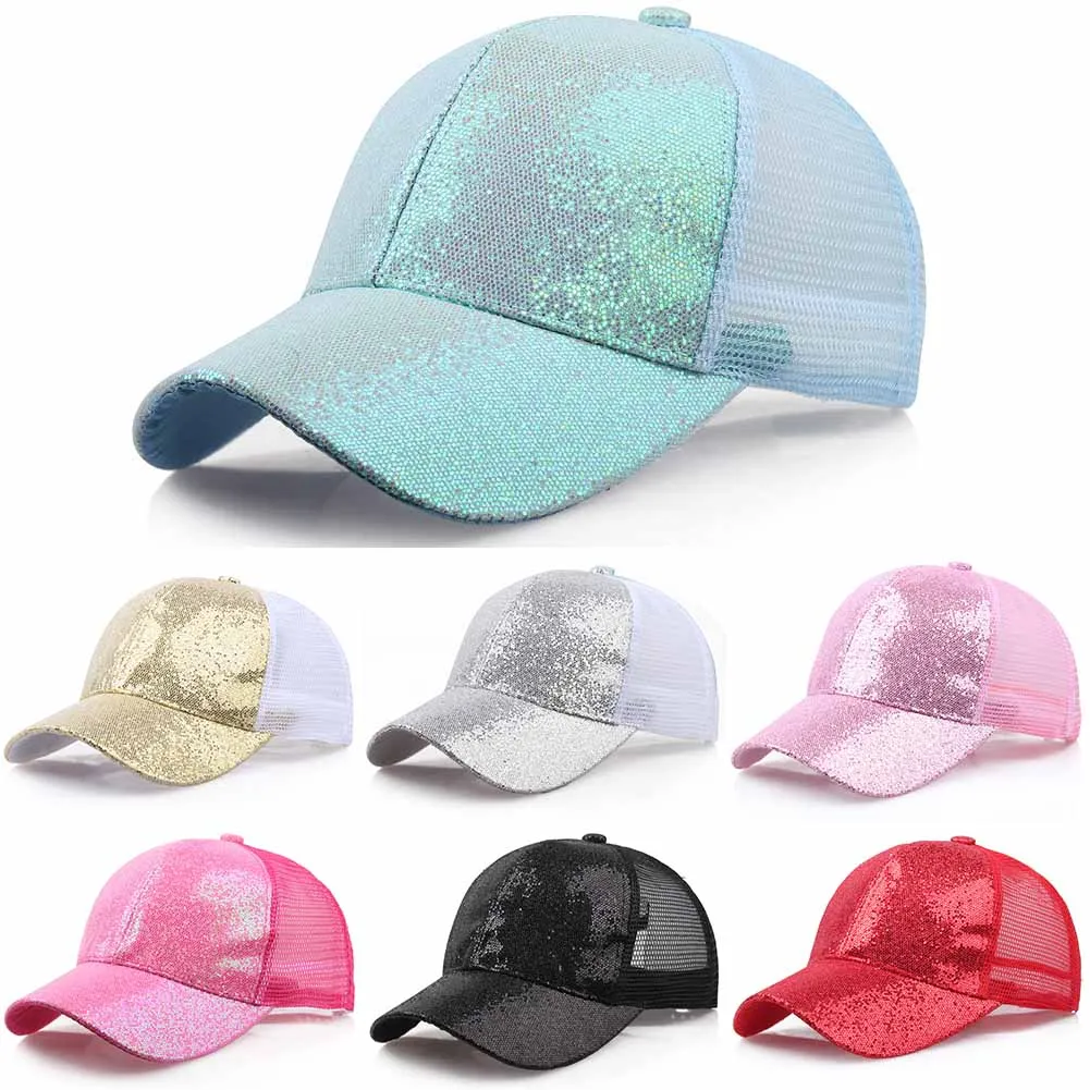 

1x Mens Breathable Sequins Sun Protection Travel Fishing Camping Baseball Cap Sequin Fluorescent Baseball Cap Sunshade Hat