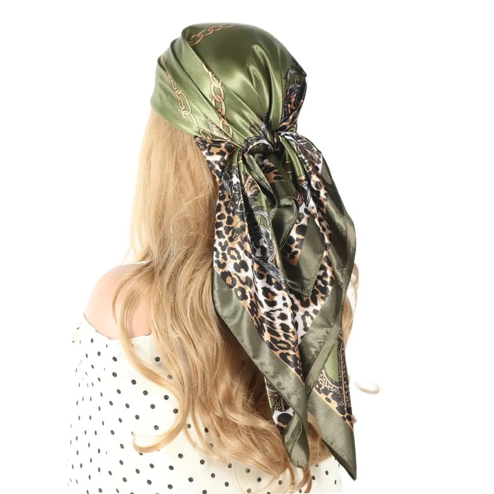 

Tiktolk The Same Leopard Silk Scarf Women Summer Satin Head/Hair Scarfs 90*90cm Square Neckerchief Headband Bandana Femme