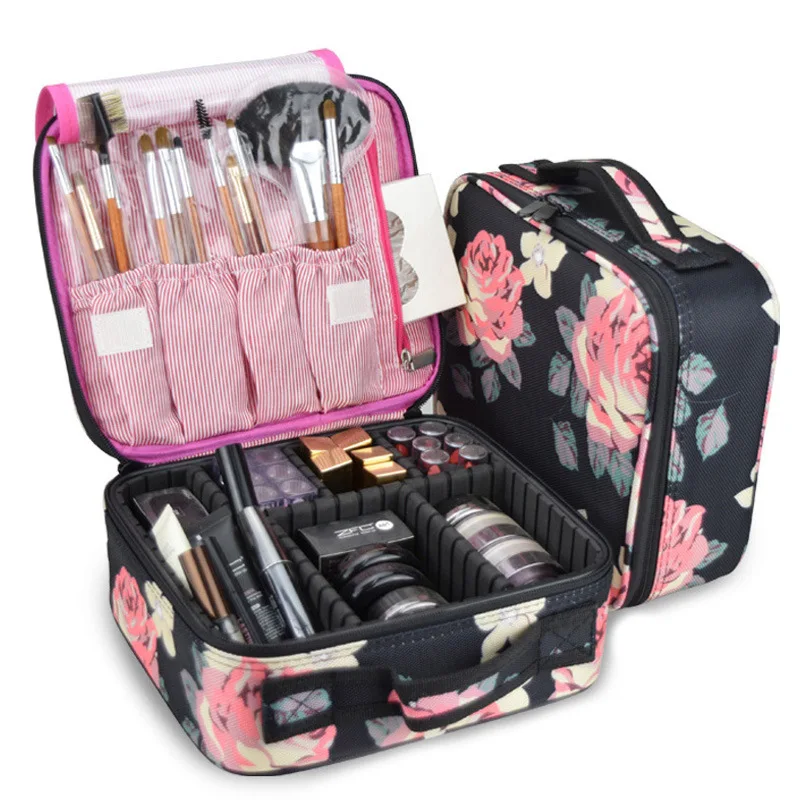 

Профессиональный цветочный чехол для макияжа, женская косметичка для ногтей, косметический Чехол, дорожная вместительная сумка для хранен...