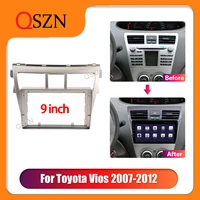 qszn 9 inch car frame fascia for toyota vios 2007 2012 belta 2005 yaris sedan 2006 panel fitting frame dashboard mount kit 2 din