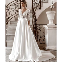 classic lace appliques cut out half sleeves a line wedding dress for women 2022 backless chiffon vestido de novia