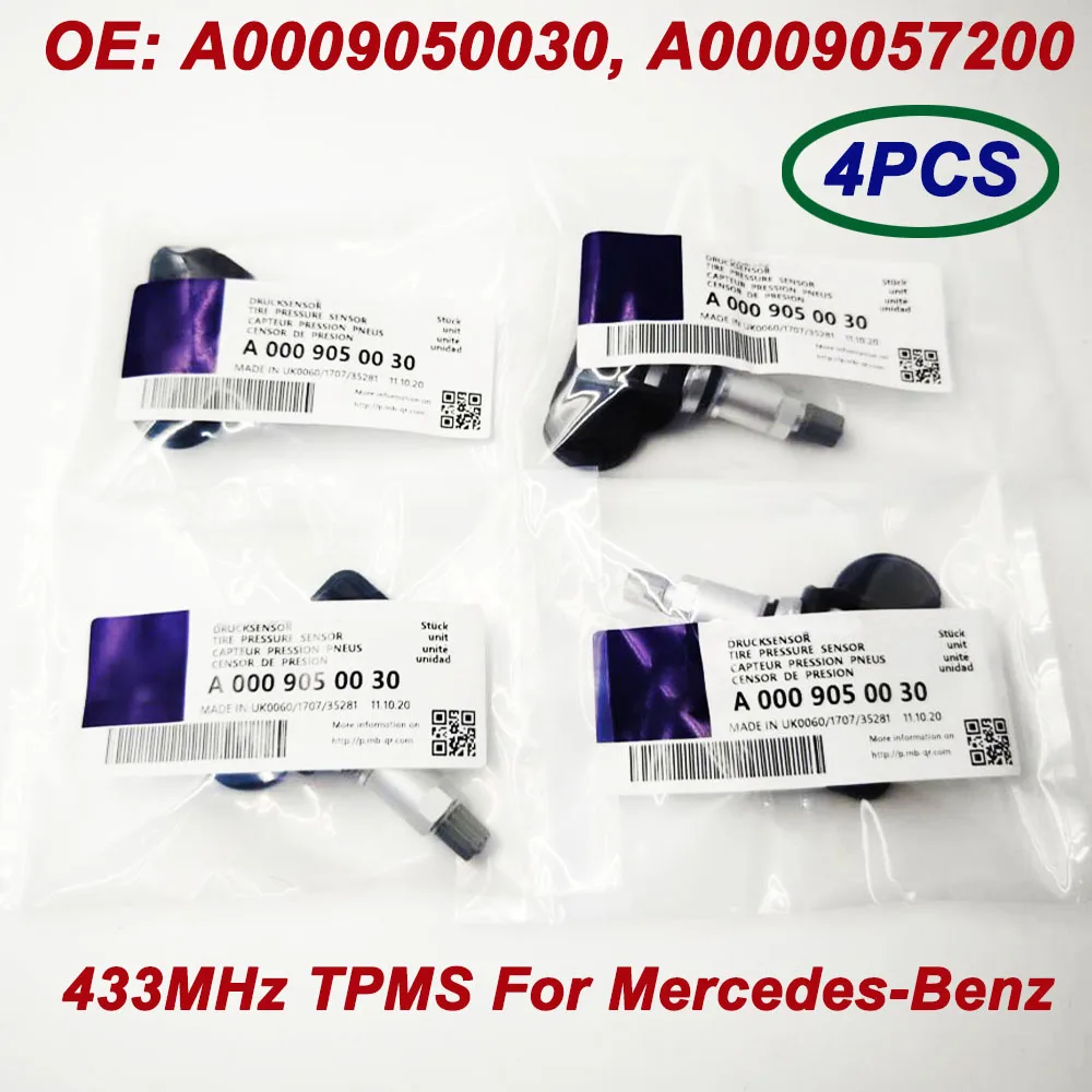 

4шт 433 МГц TPMS OE A 0009050030 A 0009057200 0009050030 Датчик давления в шинах для Benzz A C E G S Class W205 C205 W212 C253 X166